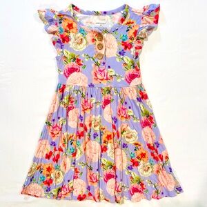 Posh Peanut Twirl Dress Girls 2T Bellamy Bamboo Floral Ruffled Cap Sleeve Henley